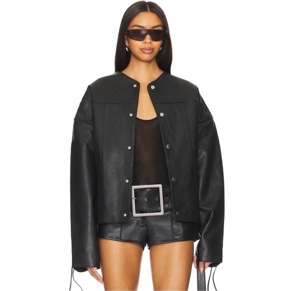 NWT Deadwood Canoo Oversized Leather Jacket Black Medium